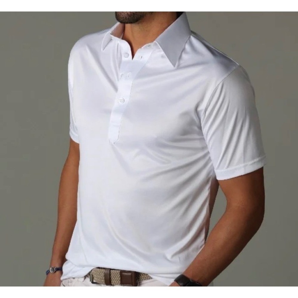 Collars & Co Mens MEDIUM Relaxed English Dress Collar Polo White Short Sleeve